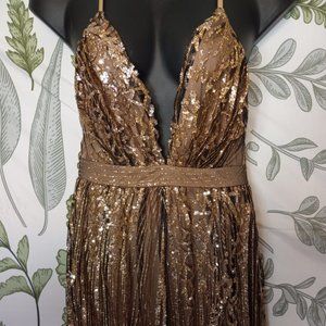 Plunging Glitter Sequin Maxi Dress